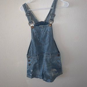 Blue denim short overalls